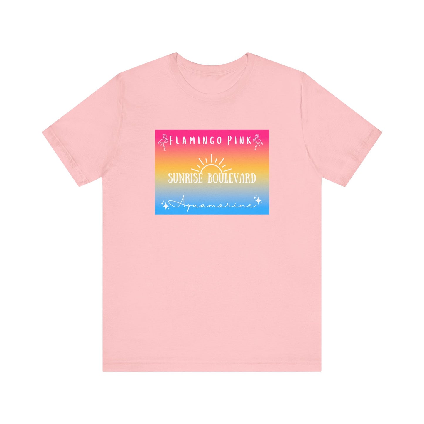 Flamingo Pink, Sunrise Blvd, Aquamarine - Pansexual Pride - Unisex Jersey Short Sleeve Tee