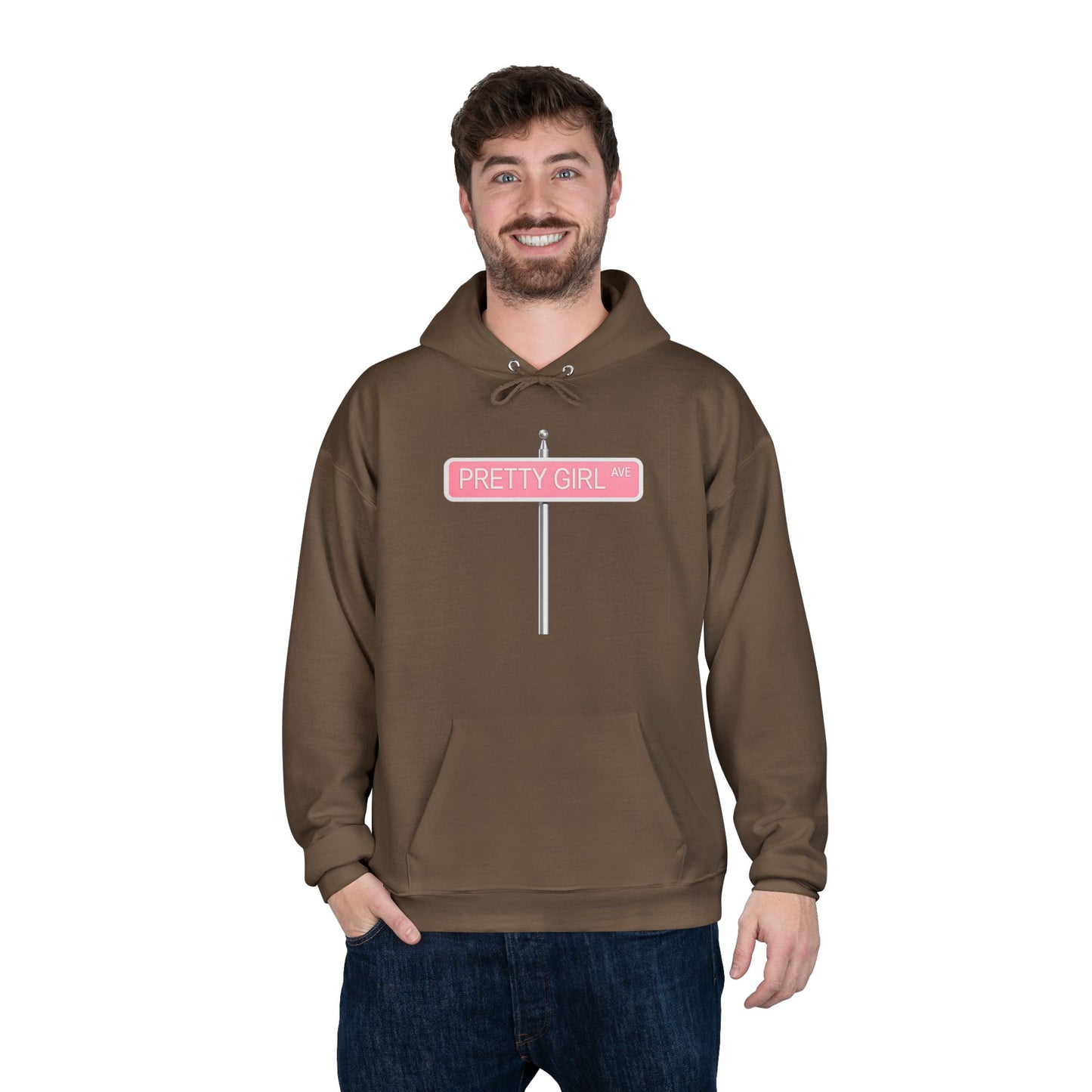 Pretty Girl Pullover Hoodie — "My House Could Be Your House Too" Brown Eco Hoodie