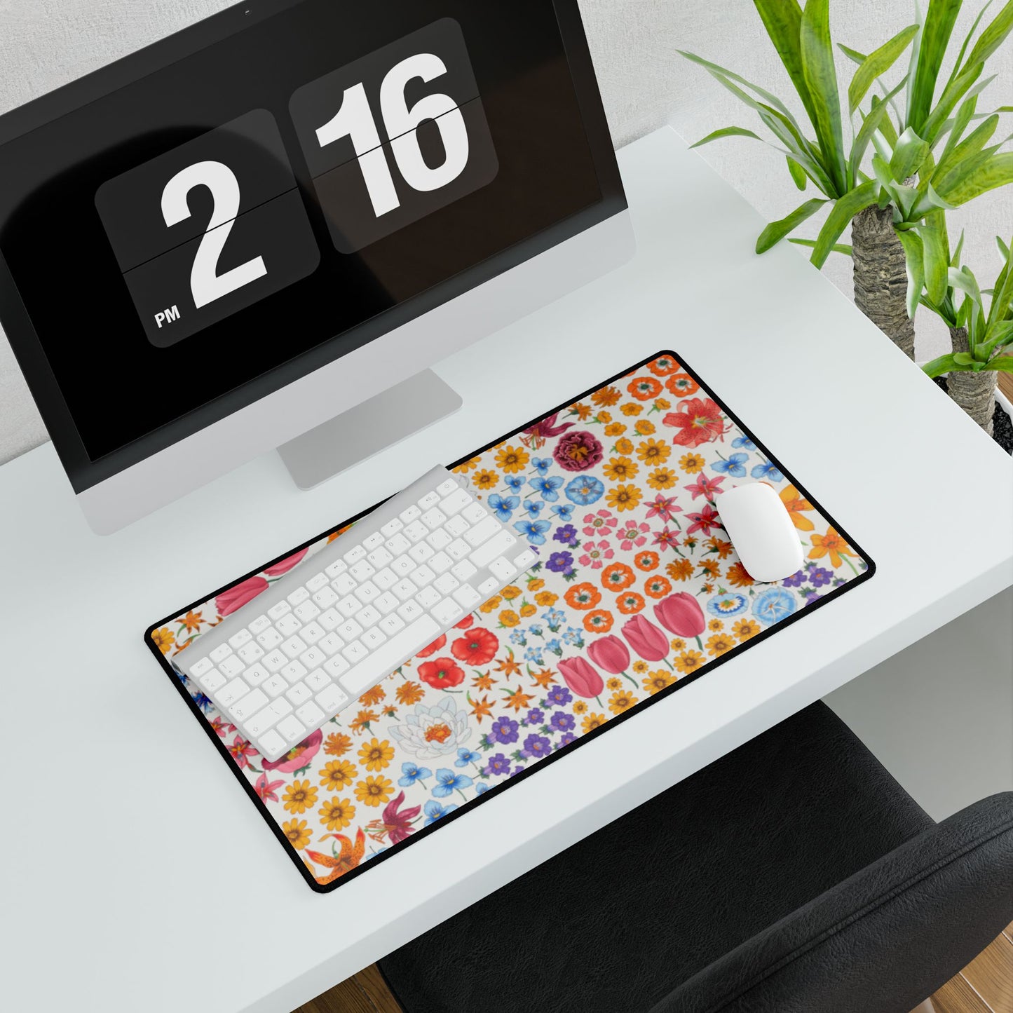 Vibrant Floral Desk Mat - Stylish Desk Protector for Home Office & Work "Flora White"