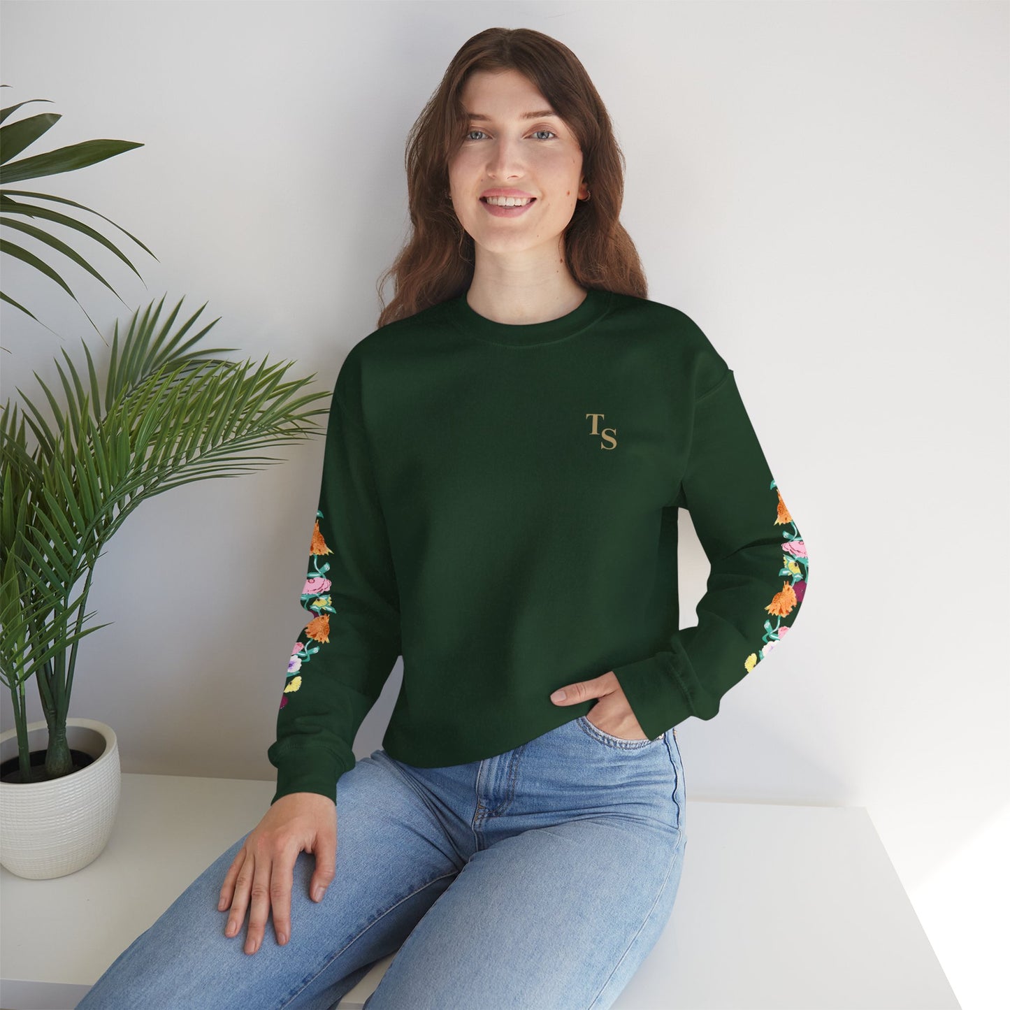 Acoustic Piano Floral Sleeve Crewneck Sweatshirt