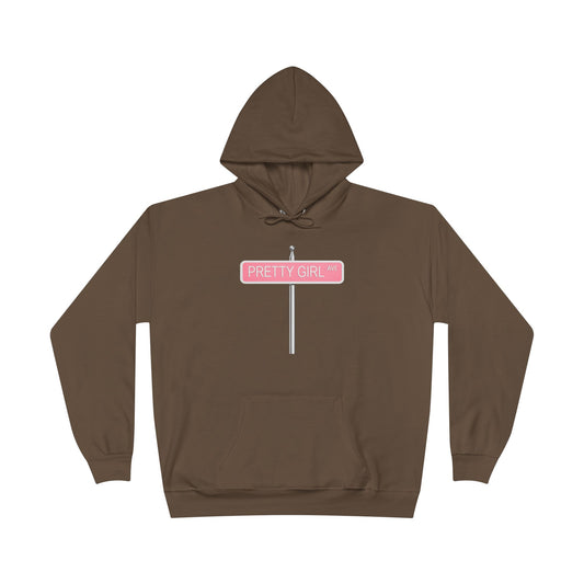 Pretty Girl Pullover Hoodie — "My House Could Be Your House Too" Brown Eco Hoodie