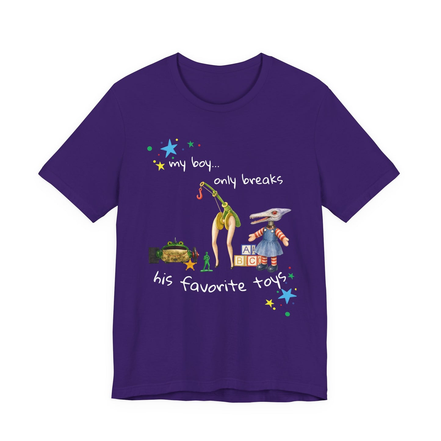 Novelty T‑Shirt — “My Boy Only Breaks His Favorite Toys” Funny Retro Broken Toys Tee