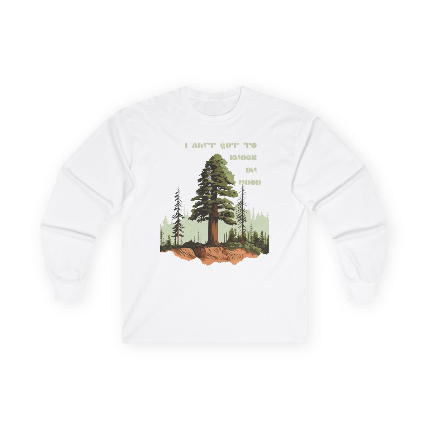 Knock on Wood Long Sleeve Tee, Unisex Cotton Shirt, Outdoor Adventure Top, Gift for Nature Enthusiasts, Comfortable Fall Apparel