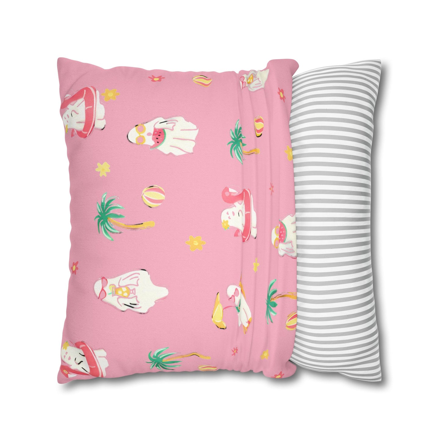 Pink Summerween Pillowcase - Tropical Home Decor, Cute Pillow Cover, Summer Gift, Fun Room Accent, Beach Themed Decor