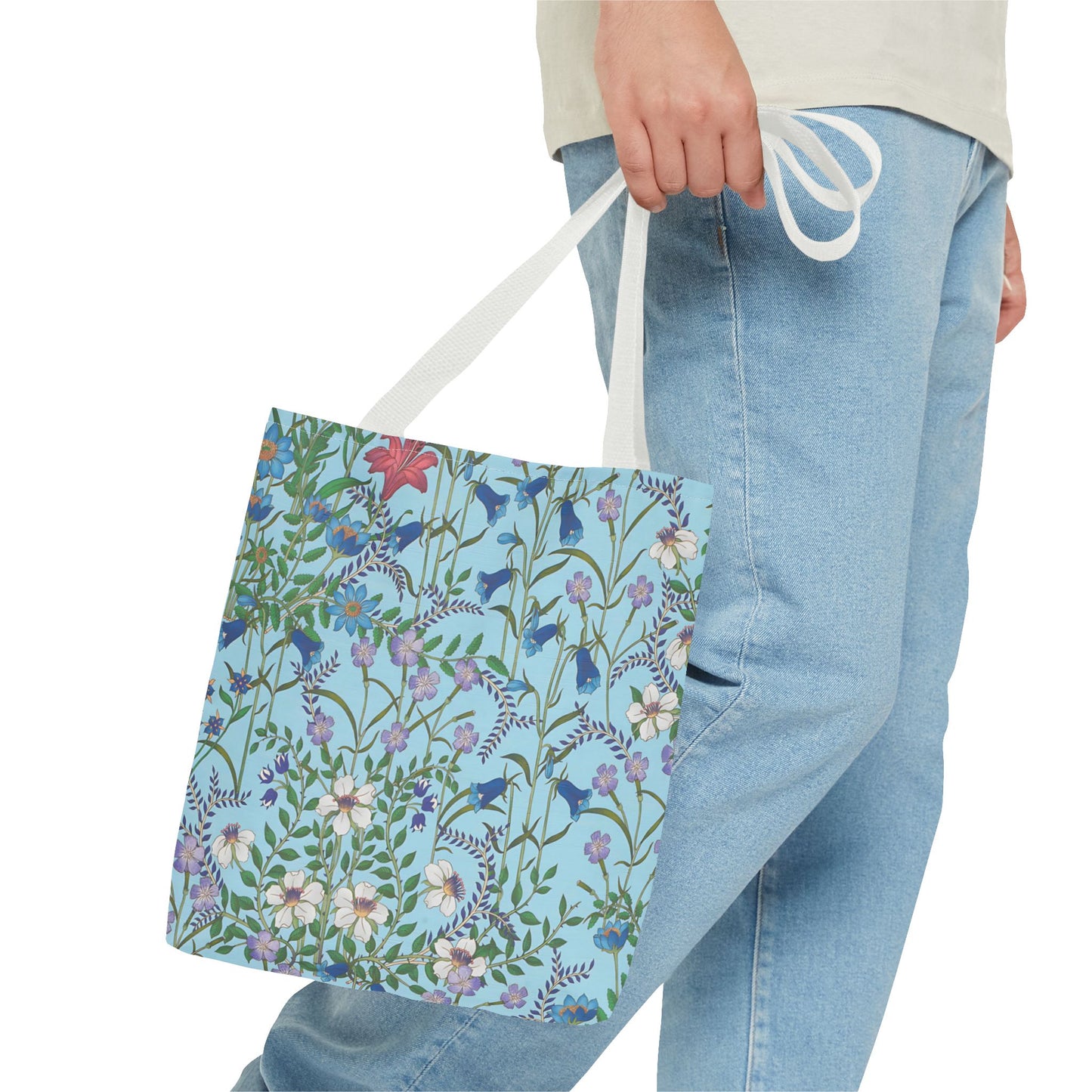 Floral Pattern Tote Bag "Flora Blue" - Vibrant Garden Style for Everyday Use