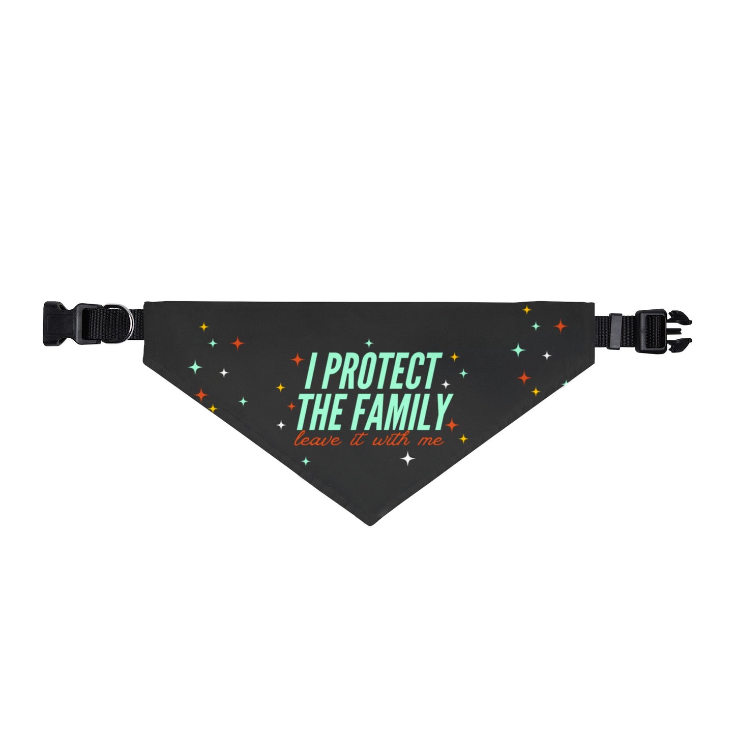 Clip-On Pet Bandana — "I Protect The Family" Protective Dog Bandana