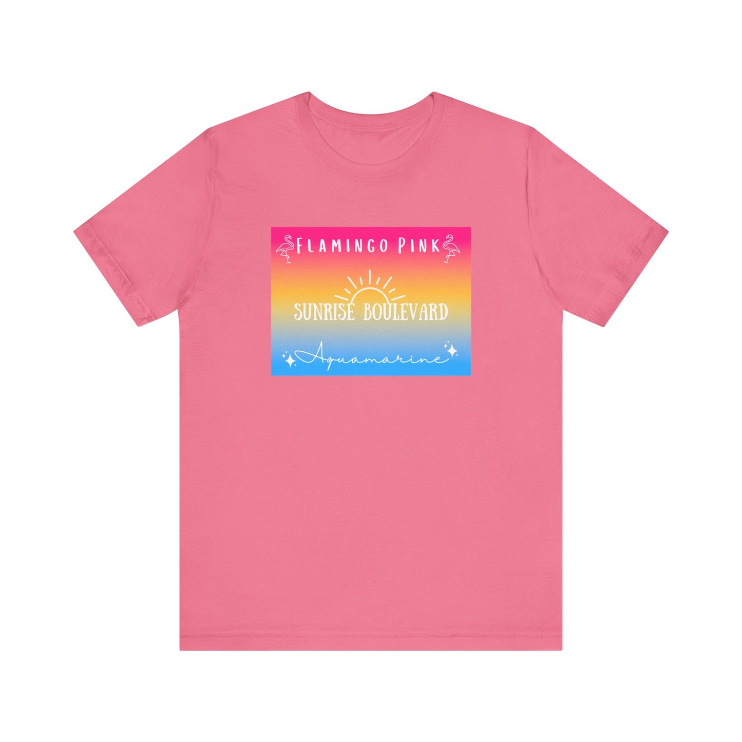 Flamingo Pink, Sunrise Blvd, Aquamarine - Pansexual Pride - Unisex Jersey Short Sleeve Tee
