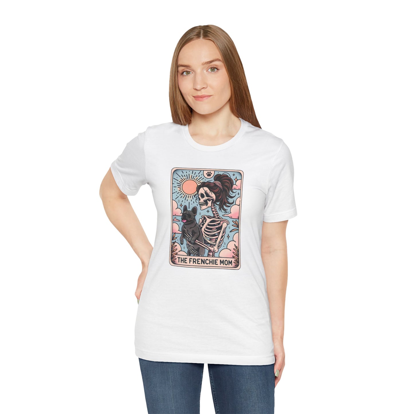 The Frenchie Mom Tarot Tee - Fun Graphic Shirt for Pet Lovers, Dog Mom Gift, Halloween Style, Casual Wear, Graphic T-Shirt, Unique Gift Idea