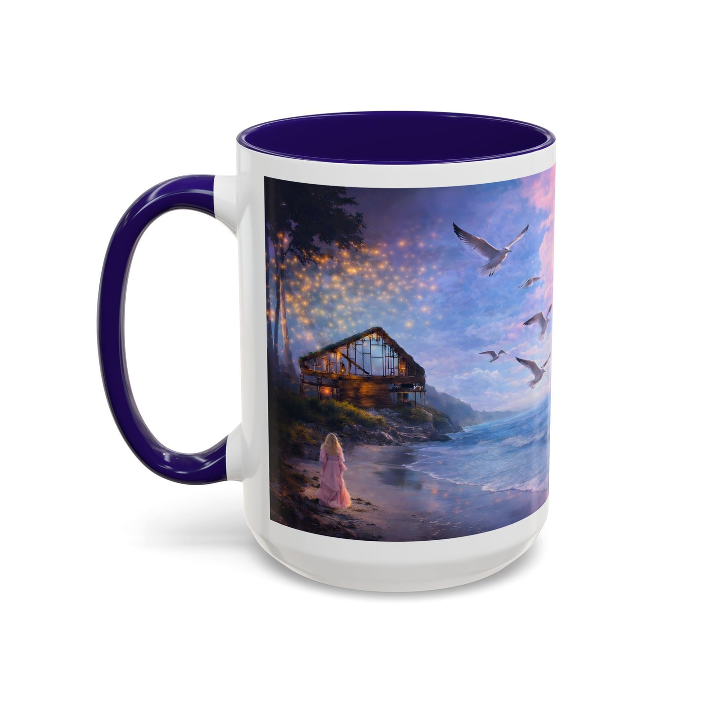 Keep it 100 Seaside Dreamscape Mug — Sunset Ocean Birds Art (11oz & 15oz)