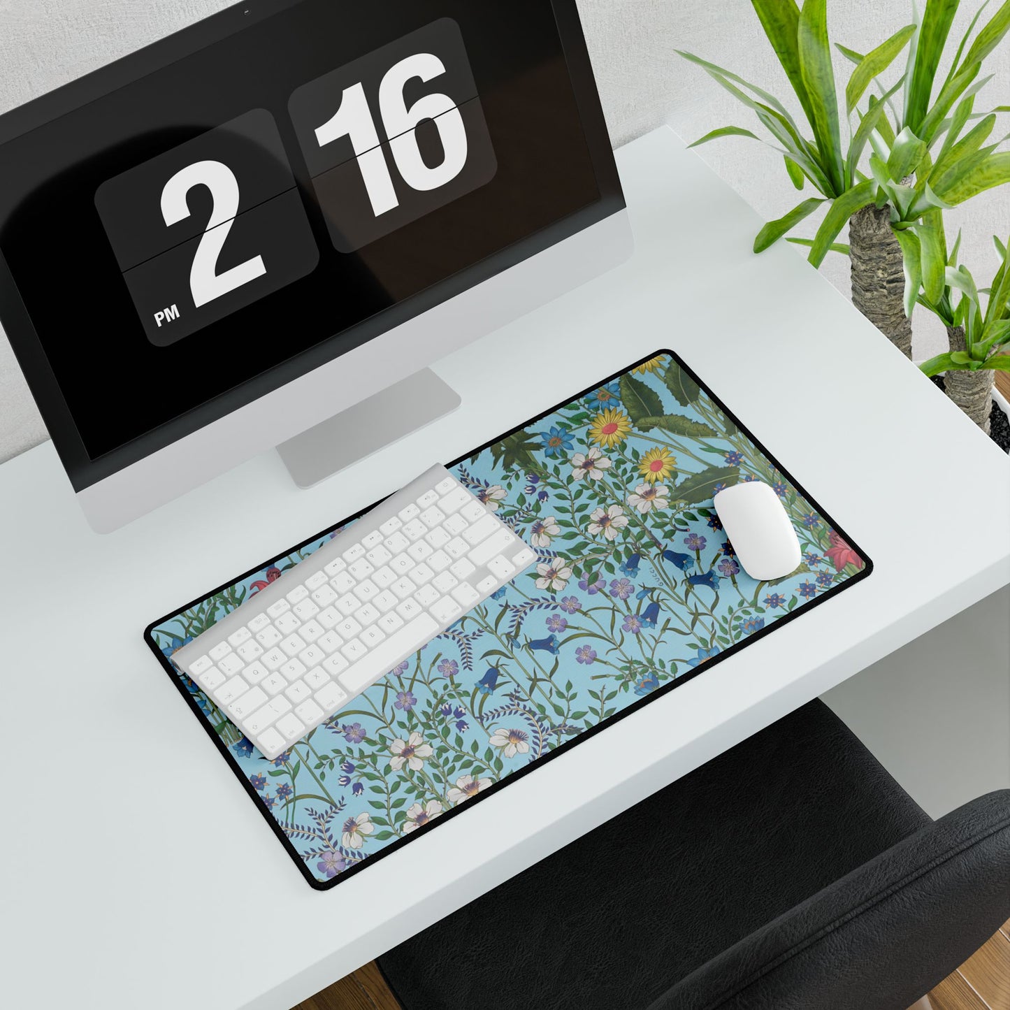 Floral Desk Mat - Nature-Inspired Workspace Decor "Flora Blue"