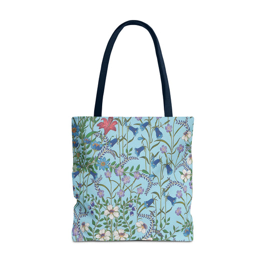 Floral Pattern Tote Bag "Flora Blue" - Vibrant Garden Style for Everyday Use