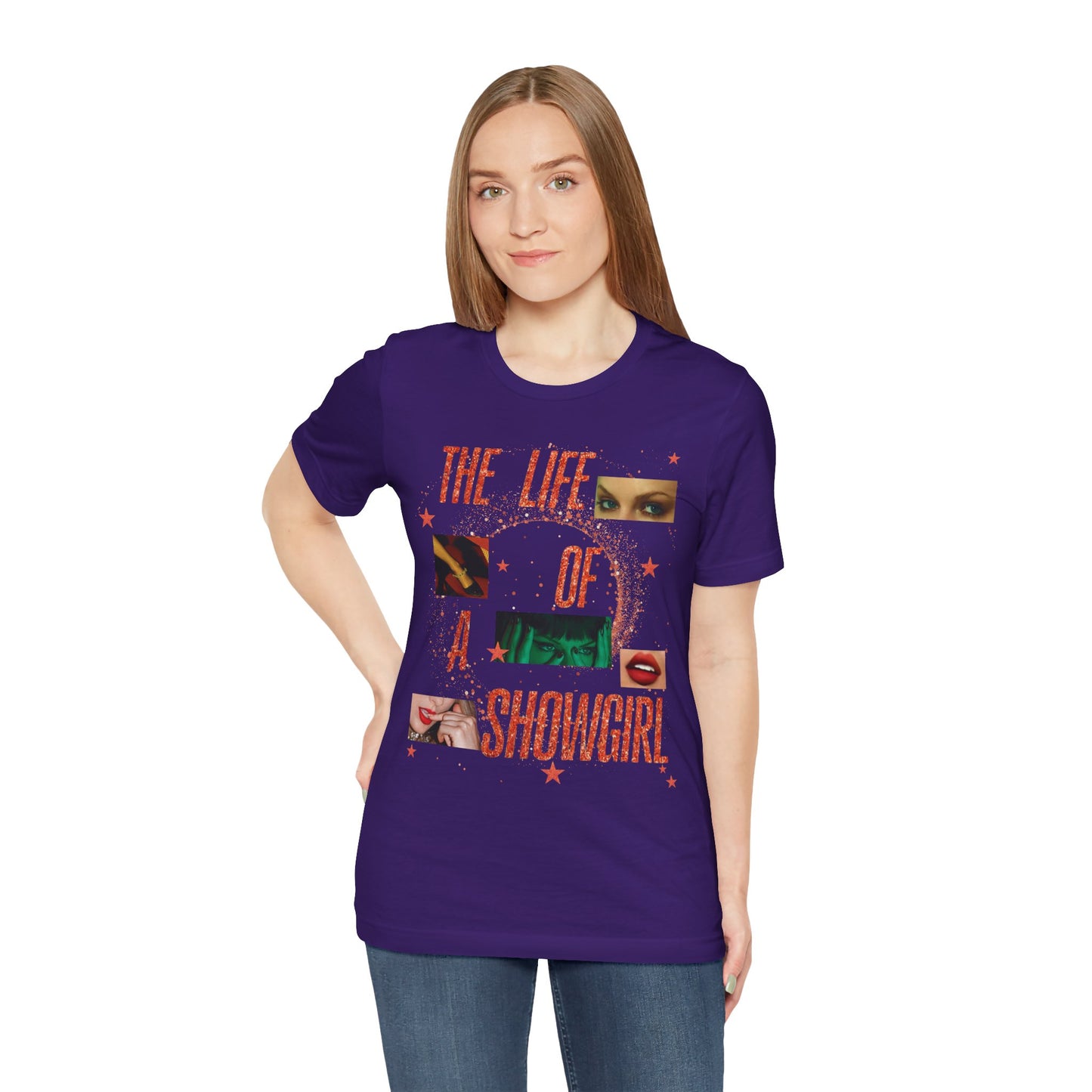 Showgirl Life Collage Graphic Tee, Unisex Jersey T-Shirt, Retro Style Top, Casual Wear, Gift for Performers, Fashion Statement Shirt