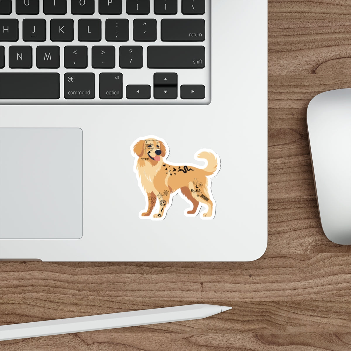 Tattooed Golden Retriever Waterproof Sticker — Cute Dog Swiftie Sticker