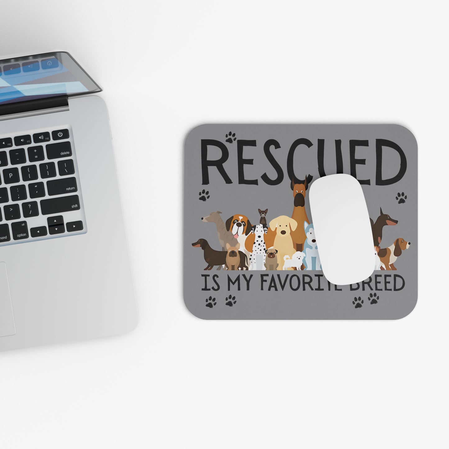 Rescued Dogs Mouse Pad | Pet Lover Desk Accessory | Dog Themed Gift | Animal Rescue Desk Mat | Office Supplies for Dog Owners