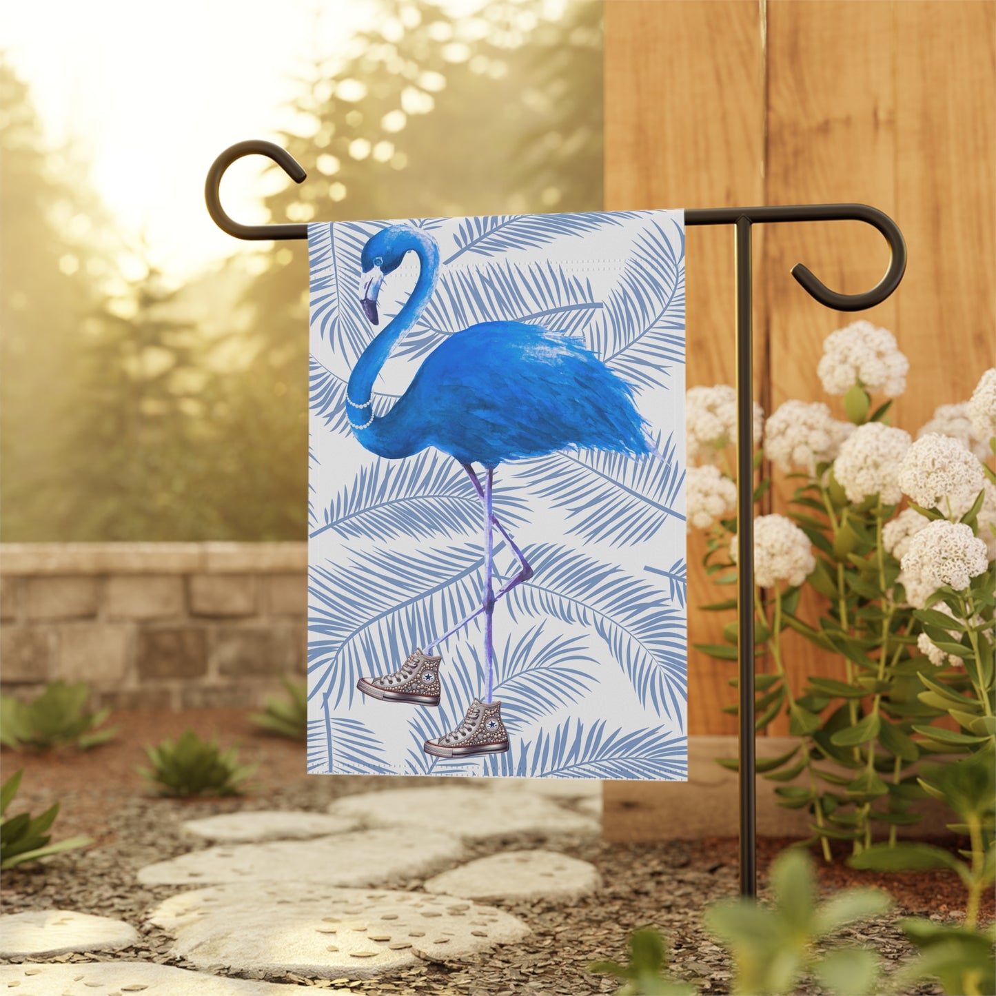 Blue Flamingo in Chucks and Pearls - Kamala 2024 - Garden & House Banner/Flag