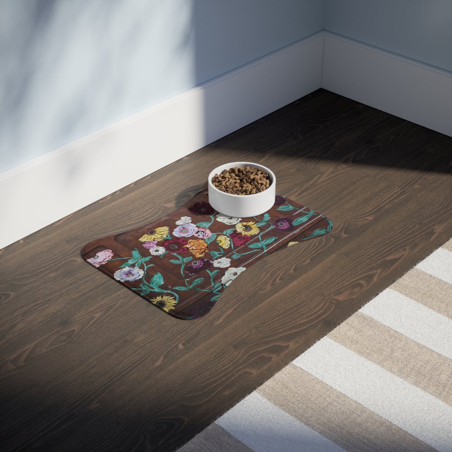 Acoustic Piano Floral Pet Feeding Mat — Waterproof Bowl Placemat for Dogs & Cats