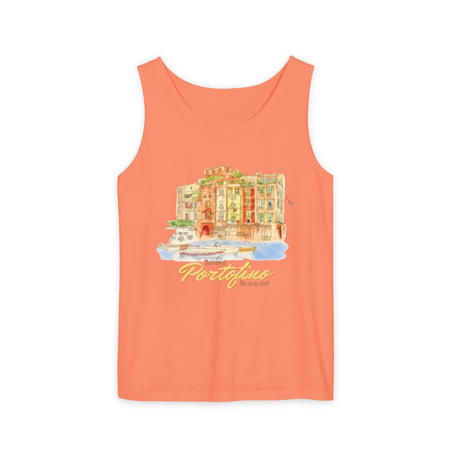 Portofino Watercolor Comfort Colors Unisex Tank Top — Italian Coastal Tee