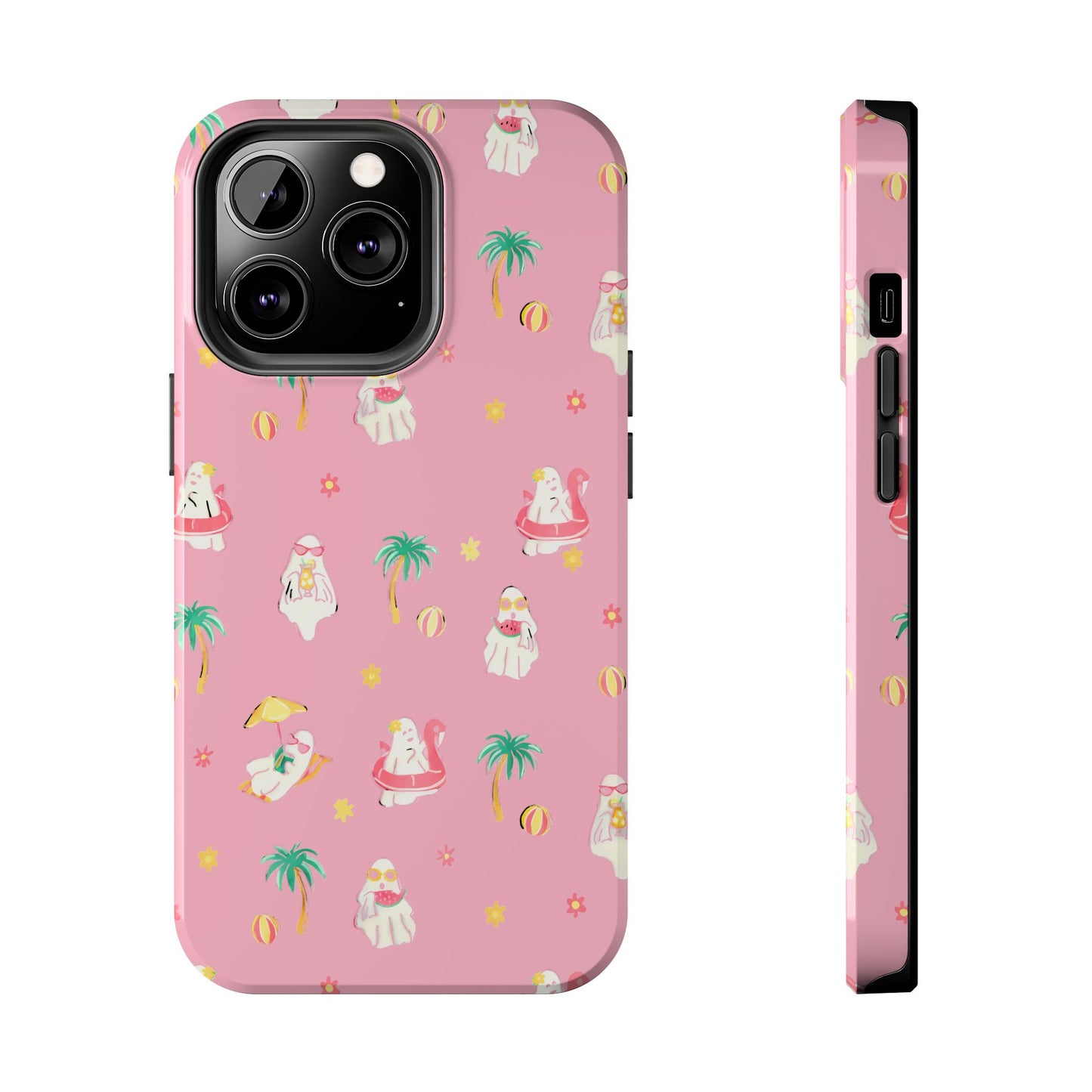 Pink Summerween Phone Cases with Ghosties - Fun Vacation Accessories, Cute Gift for Beach Lovers, Phone Covers, Summer Essentials