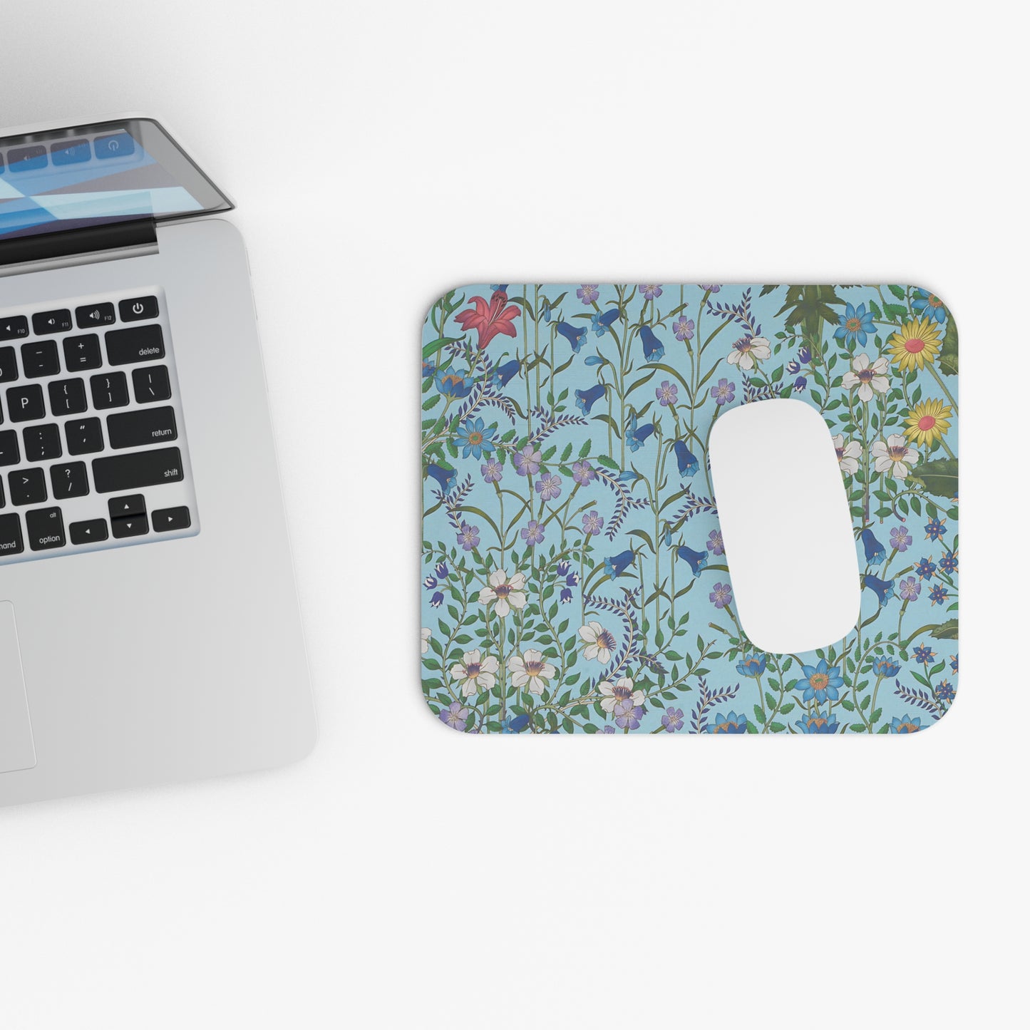 Floral Serenity Mouse Pad | Colorful Flower Design for Home Office "Flora Blue"