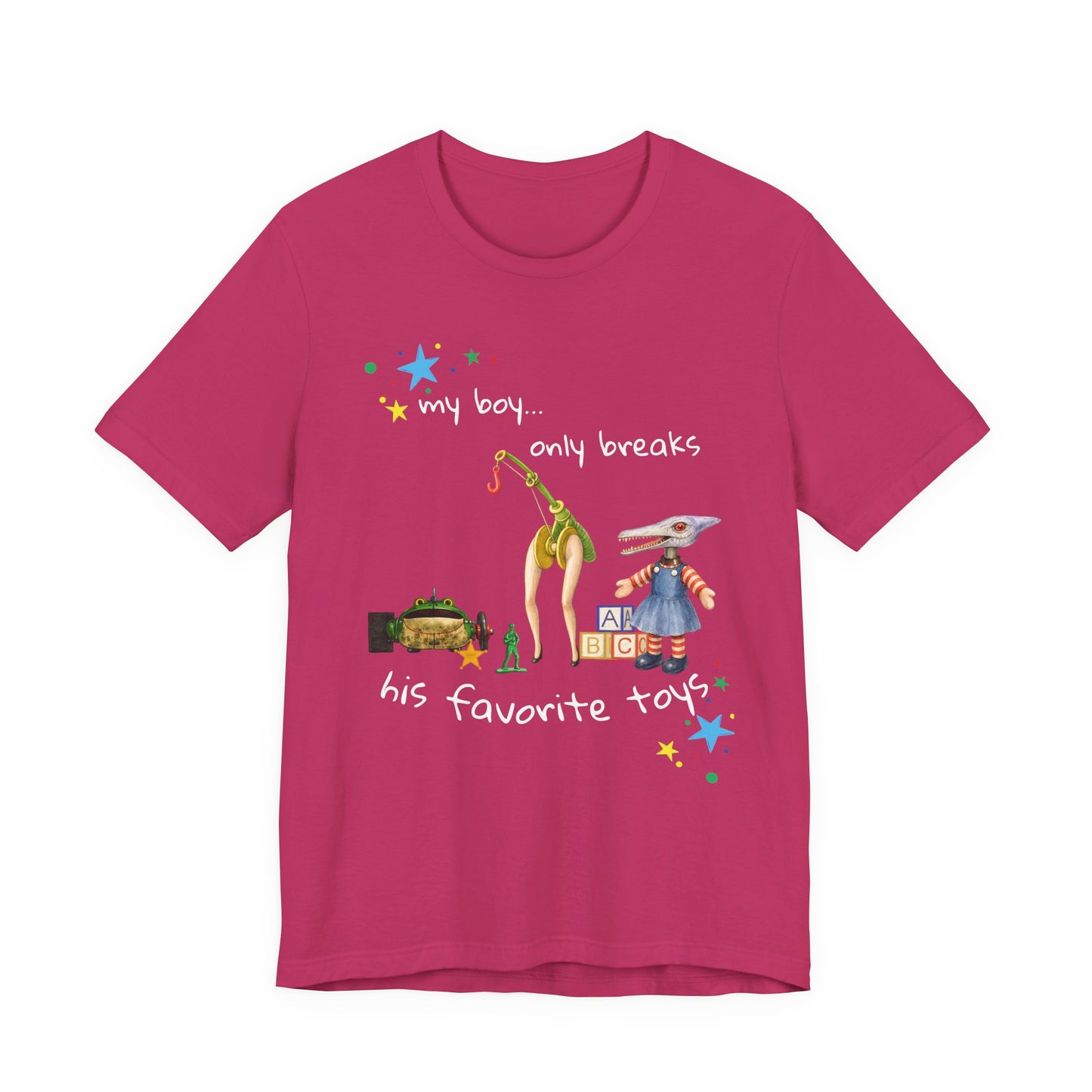 Novelty T‑Shirt — “My Boy Only Breaks His Favorite Toys” Funny Retro Broken Toys Tee