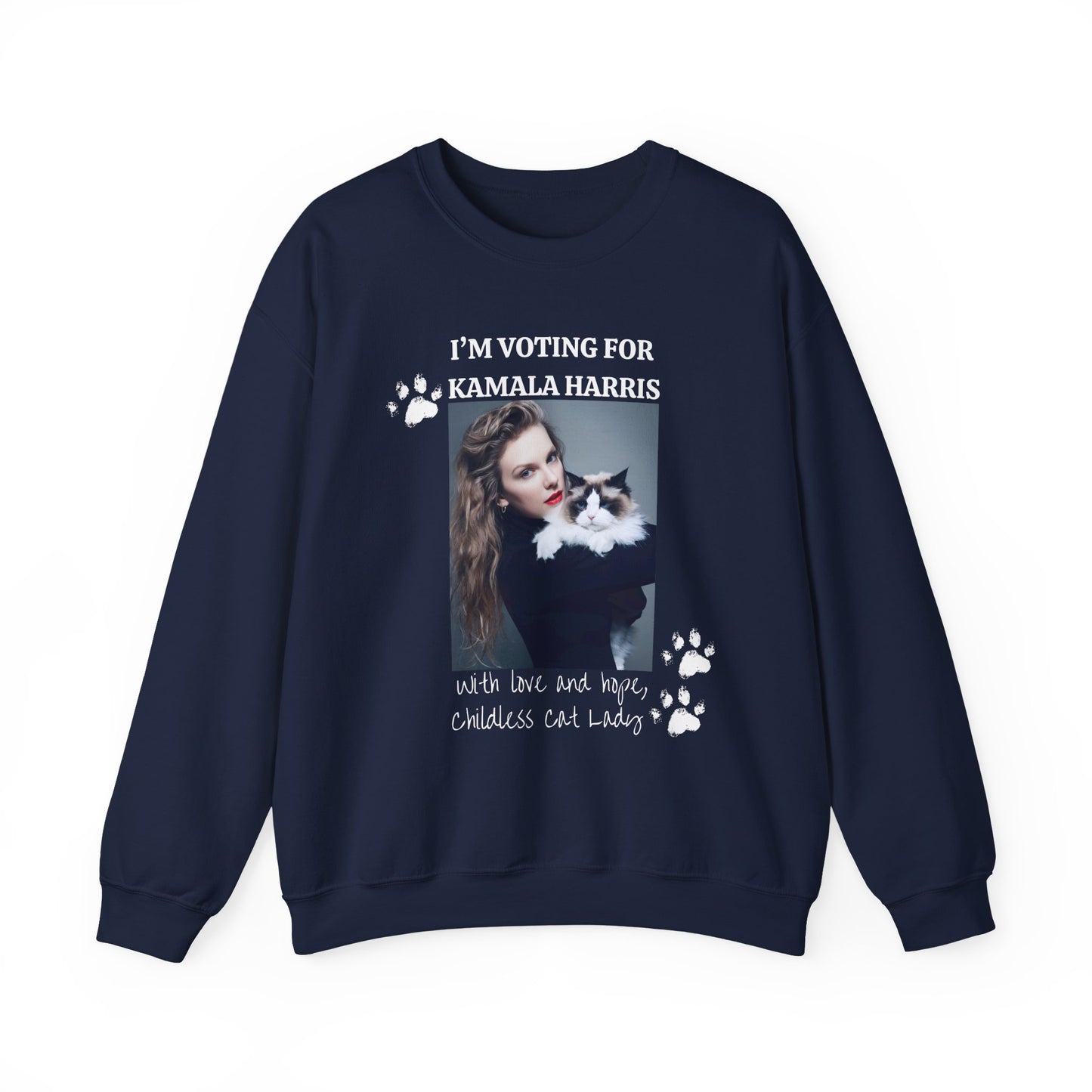 I'm voting for Kamala Harris - with love and hope, childless cat lady - Swifties for Harris - Unisex Heavy Blend™ Crewneck Sweatshirt