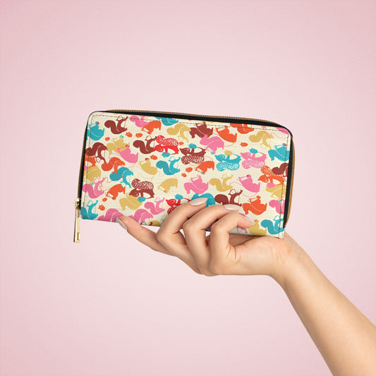 Zip Wallet — Colorful Floral Squirrel Pattern Zipper Wallet