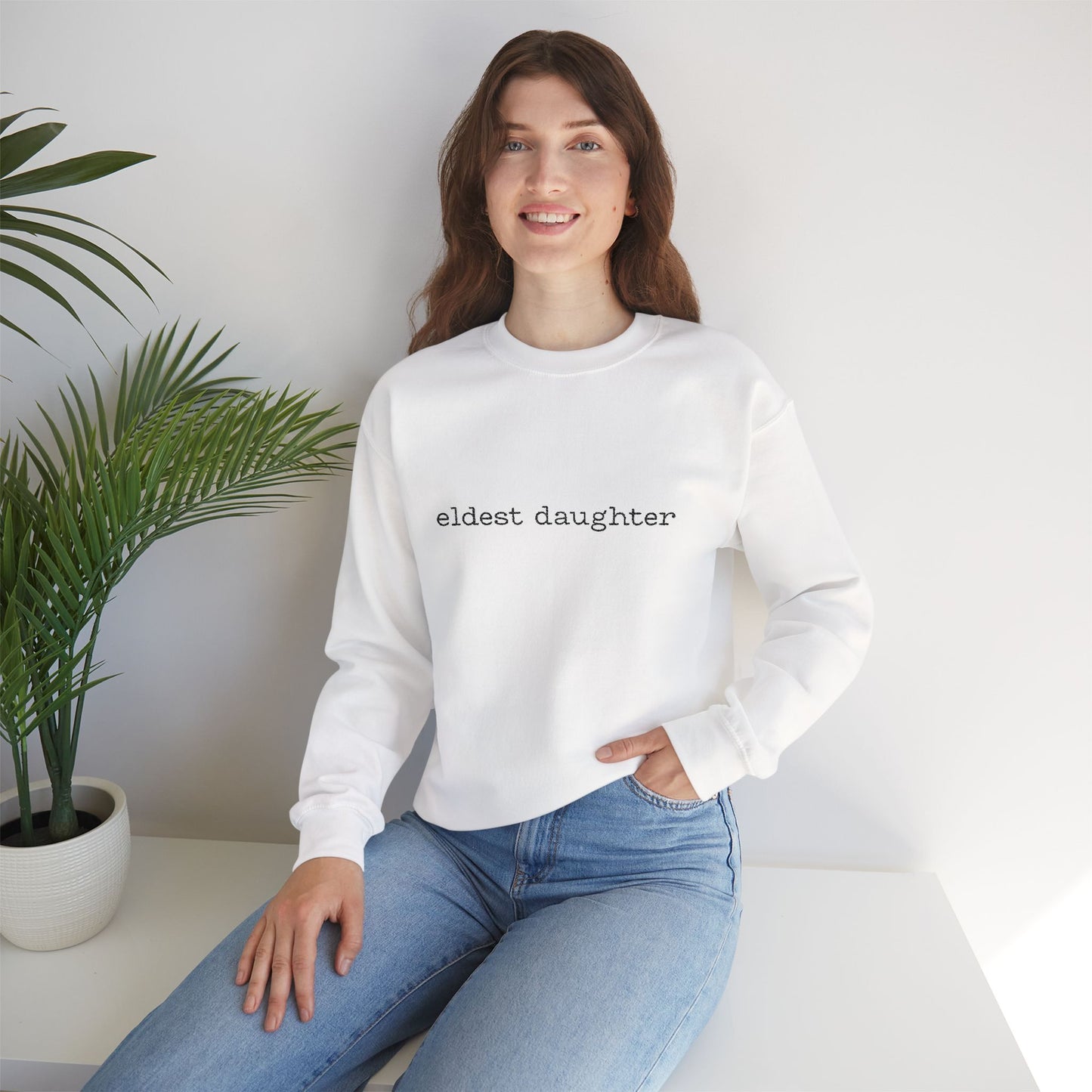 Embroidered Eldest Daughter Sweatshirt | Cozy Unisex Crewneck | Perfect Gift for Sisters and Birthdays, Casual Wear, Family Celebrations