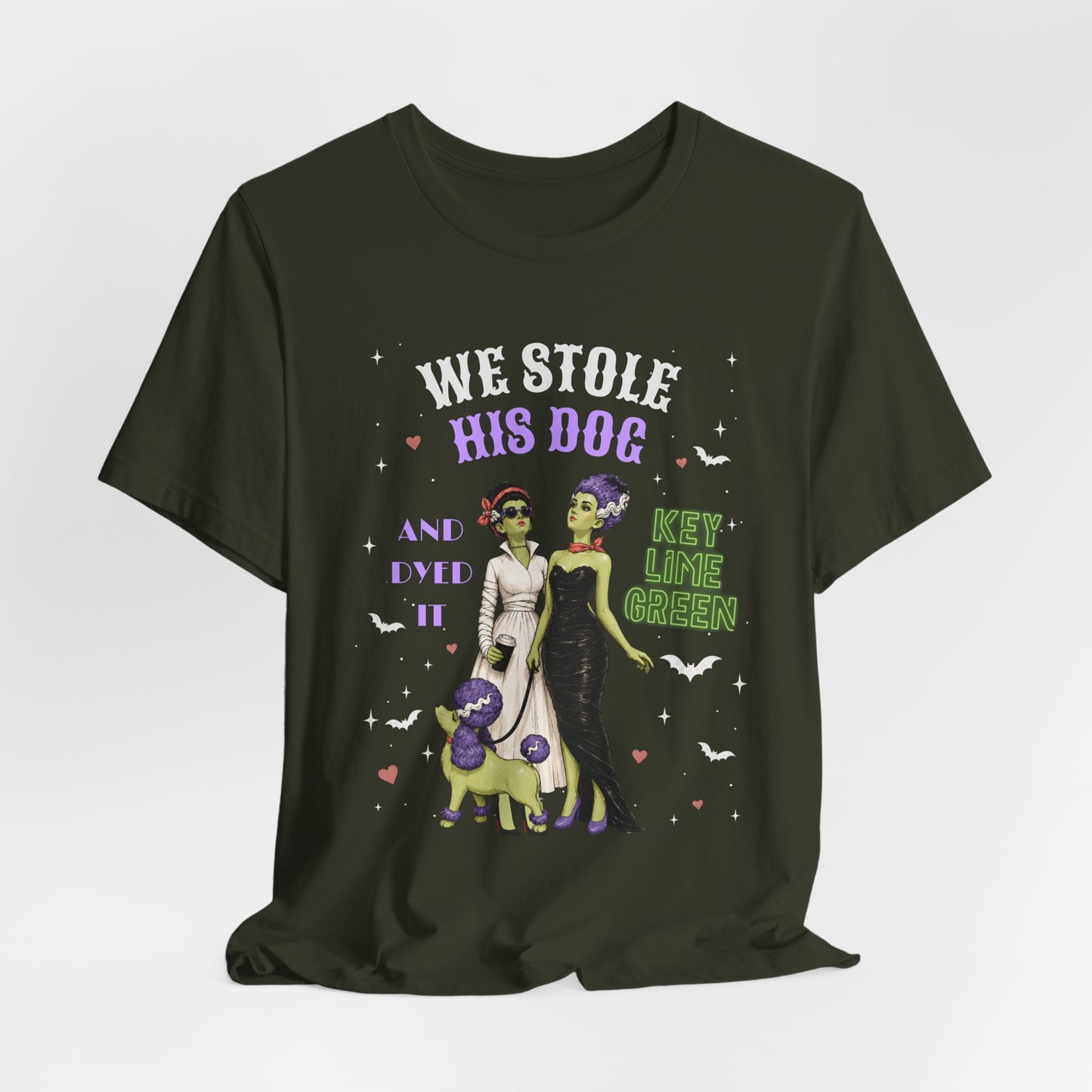 Halloween Bride & Bride T-Shirt — "We Stole His Dog and dyed it KEY LIME GREEN"