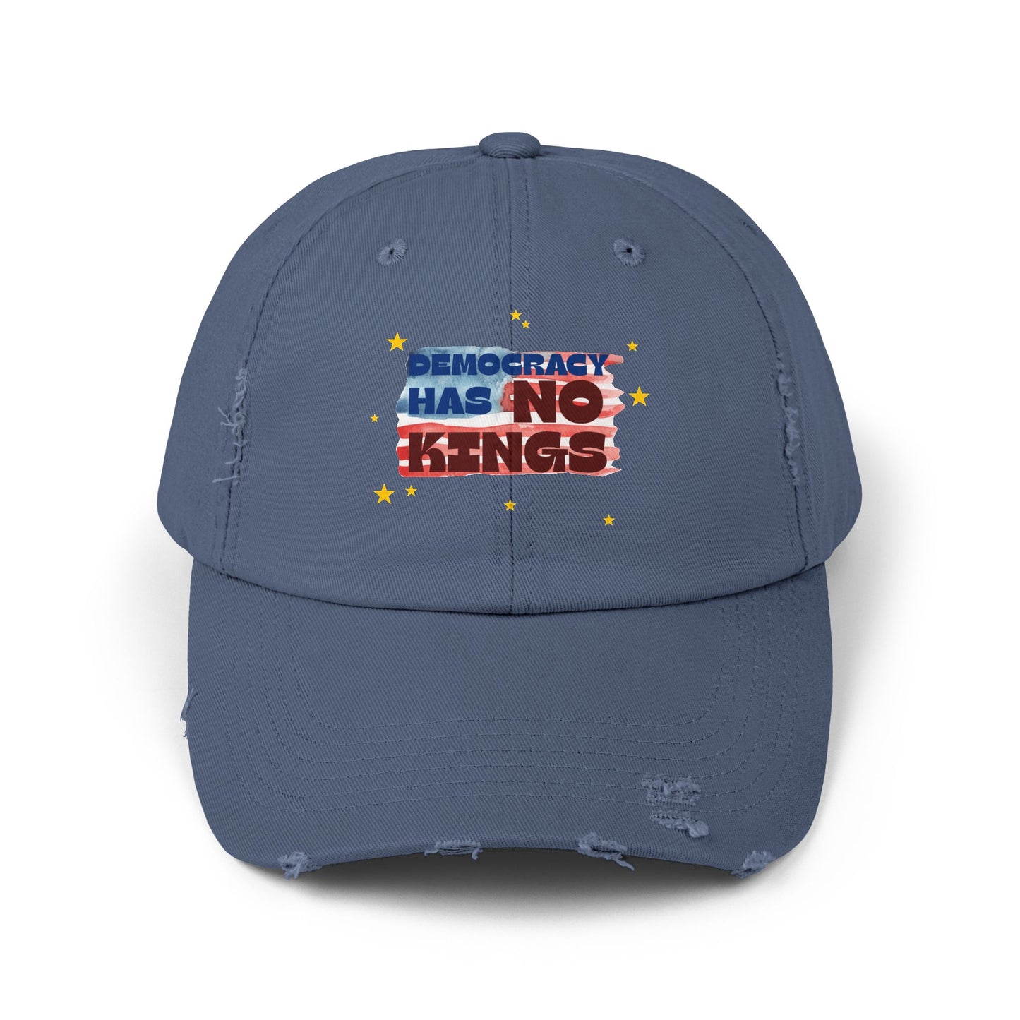 Unisex Distressed Cap with 'Democracy Has No Kings' Design | Casual Hat for Outdoor Events, Gifts for Activists, Trendy Accessories