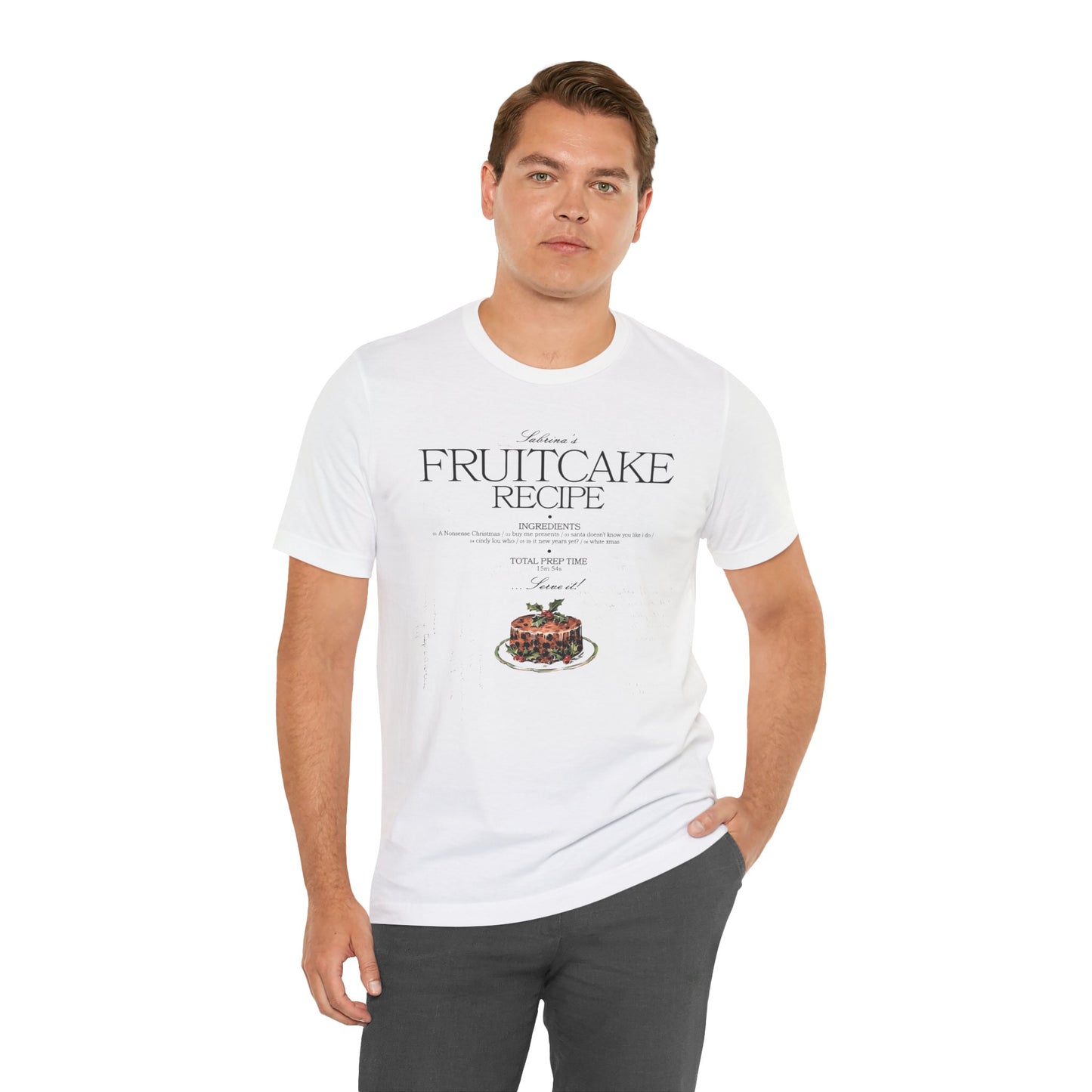 fruitcake recipe with handwriting background - Unisex Jersey Short Sleeve Tee