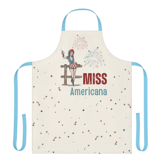 Patriotic Apron - Miss Americana, 4th of July Cooking Gift, Holiday BBQ Apron, Americana Kitchen Style, Baking, Grilling, Family Gatherings