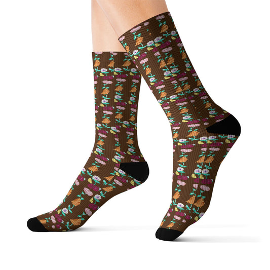 Acoustic Piano Floral Socks — Colorful Vintage Flower Crew Socks