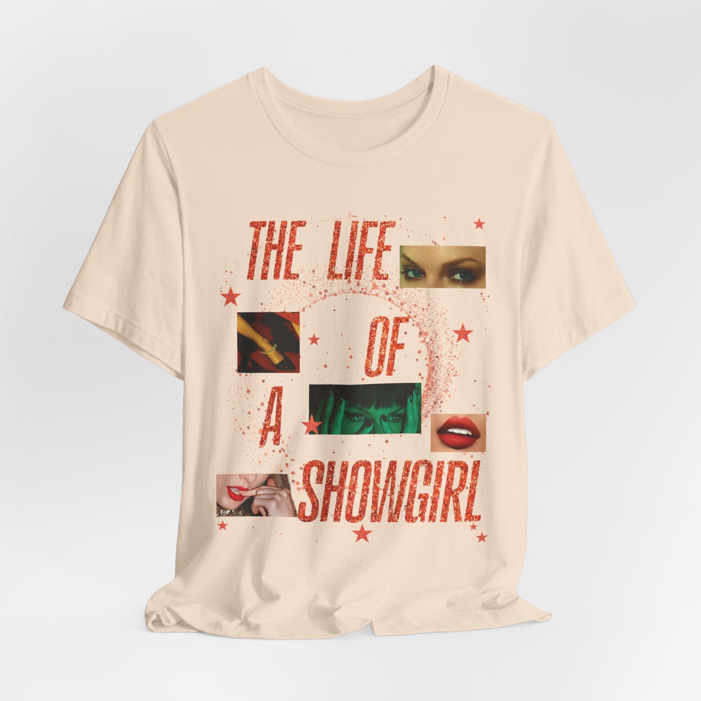 Showgirl Life Collage Graphic Tee, Unisex Jersey T-Shirt, Retro Style Top, Casual Wear, Gift for Performers, Fashion Statement Shirt