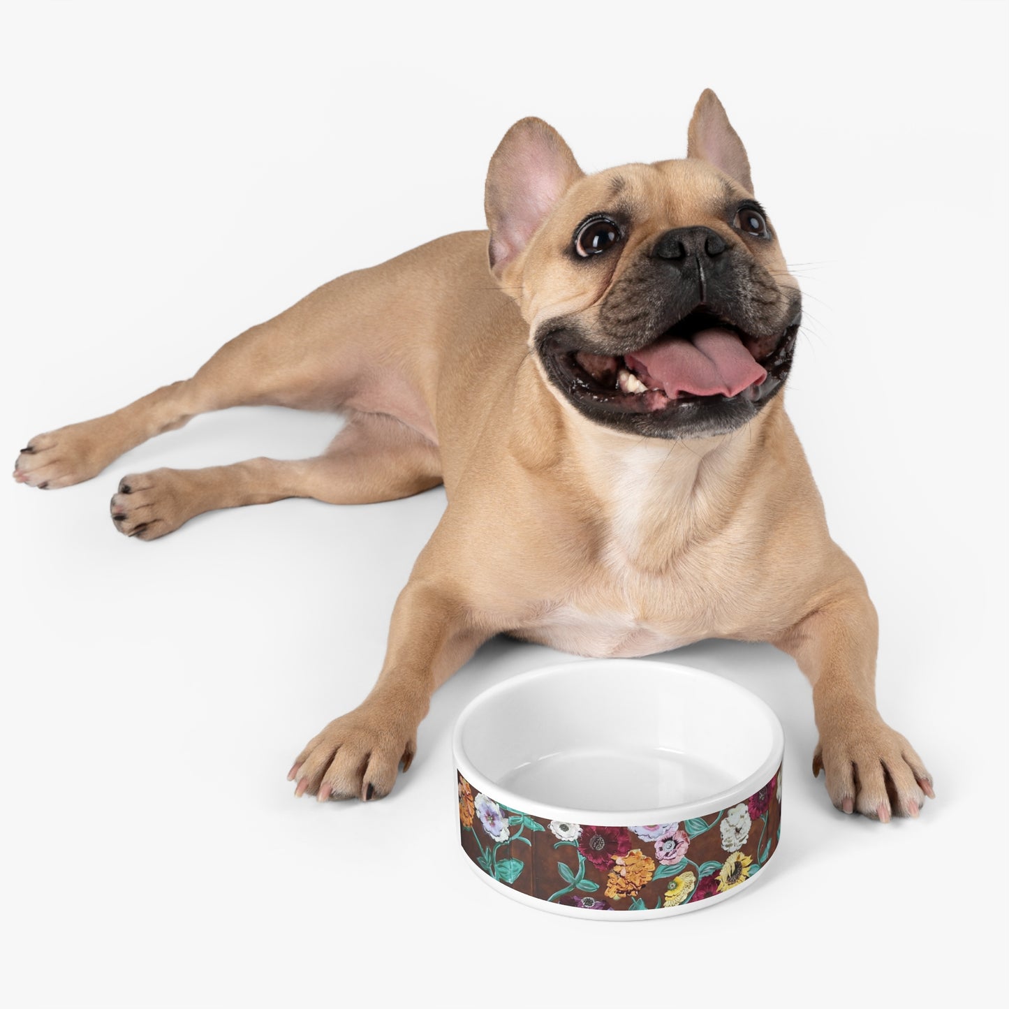 Floral Garden Pet Bowl — Ceramic Dog & Cat Food Dish with Vintage Flower Print