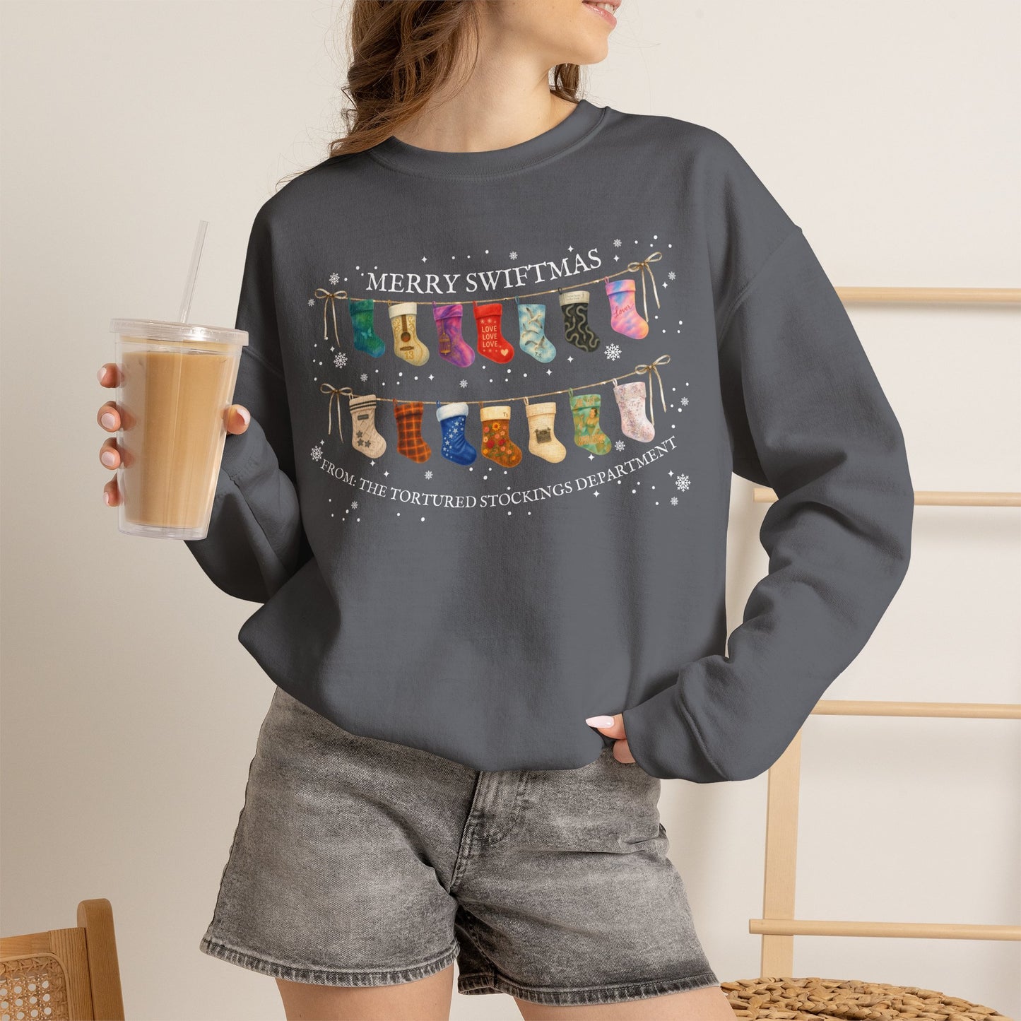 The Tortured Stockings Department Crewneck Sweatshirt — “Merry Swiftmas” Holiday Sweater