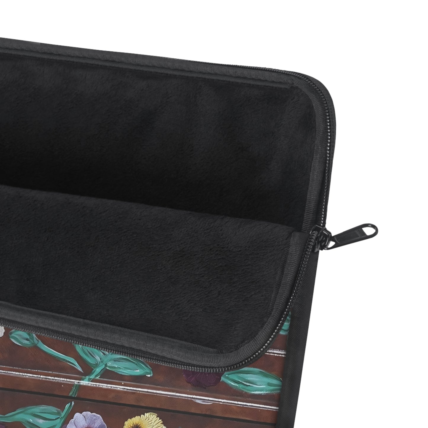 Floral Piano Laptop Sleeve — Garden Flowers on Rustic Brown