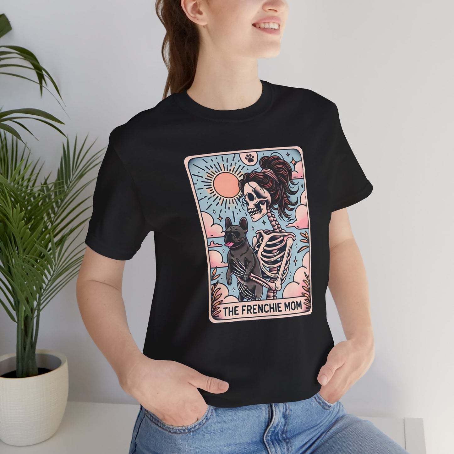 The Frenchie Mom Tarot Tee - Fun Graphic Shirt for Pet Lovers, Dog Mom Gift, Halloween Style, Casual Wear, Graphic T-Shirt, Unique Gift Idea