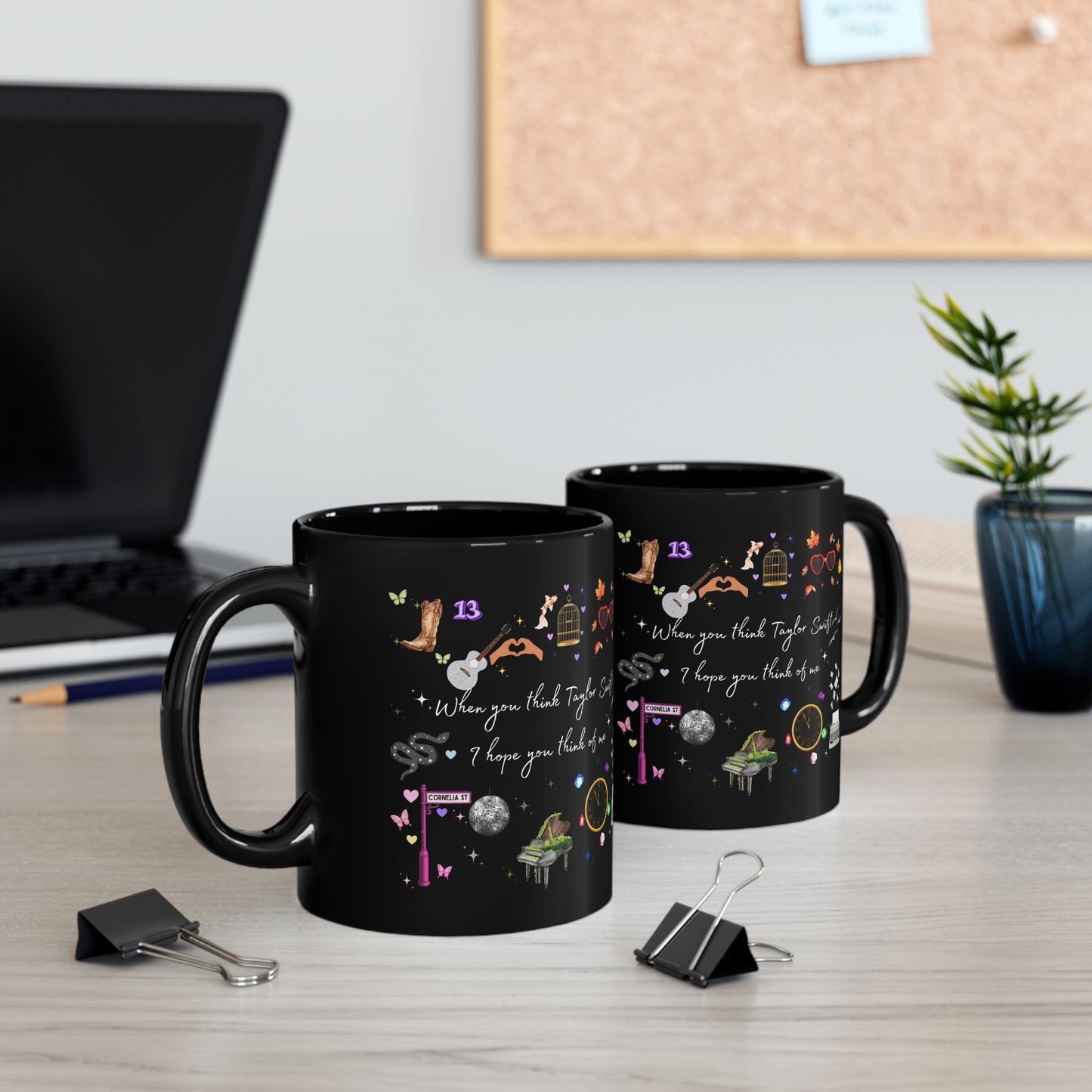 I hope you think of me Black Mug - 11oz & 15oz, Perfect Gift for Swifties, Music Lovers, Birthdays, Coffee Lovers, Special Occasions