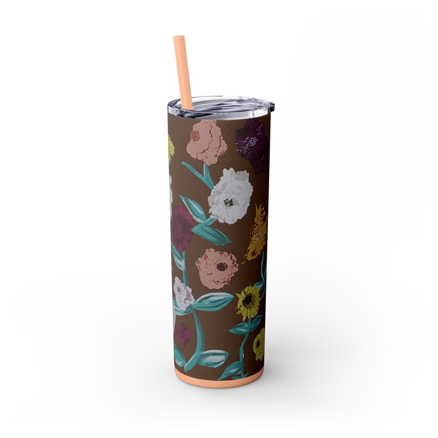 Surprise Song Piano Flowers - Vinyl Case Inspired - Skinny Tumbler with Straw, 20oz