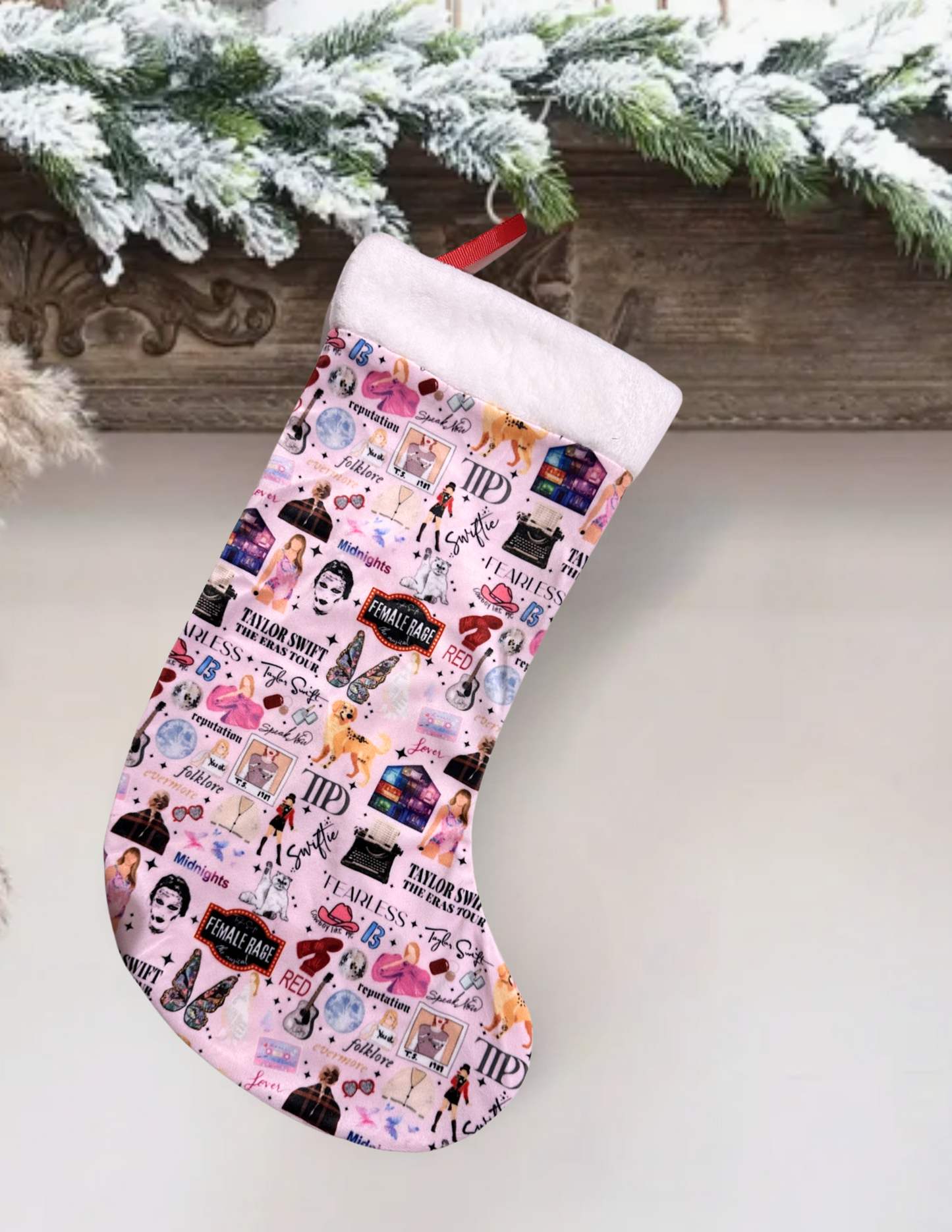 Swiftie Scatter Print Pink Christmas Stocking