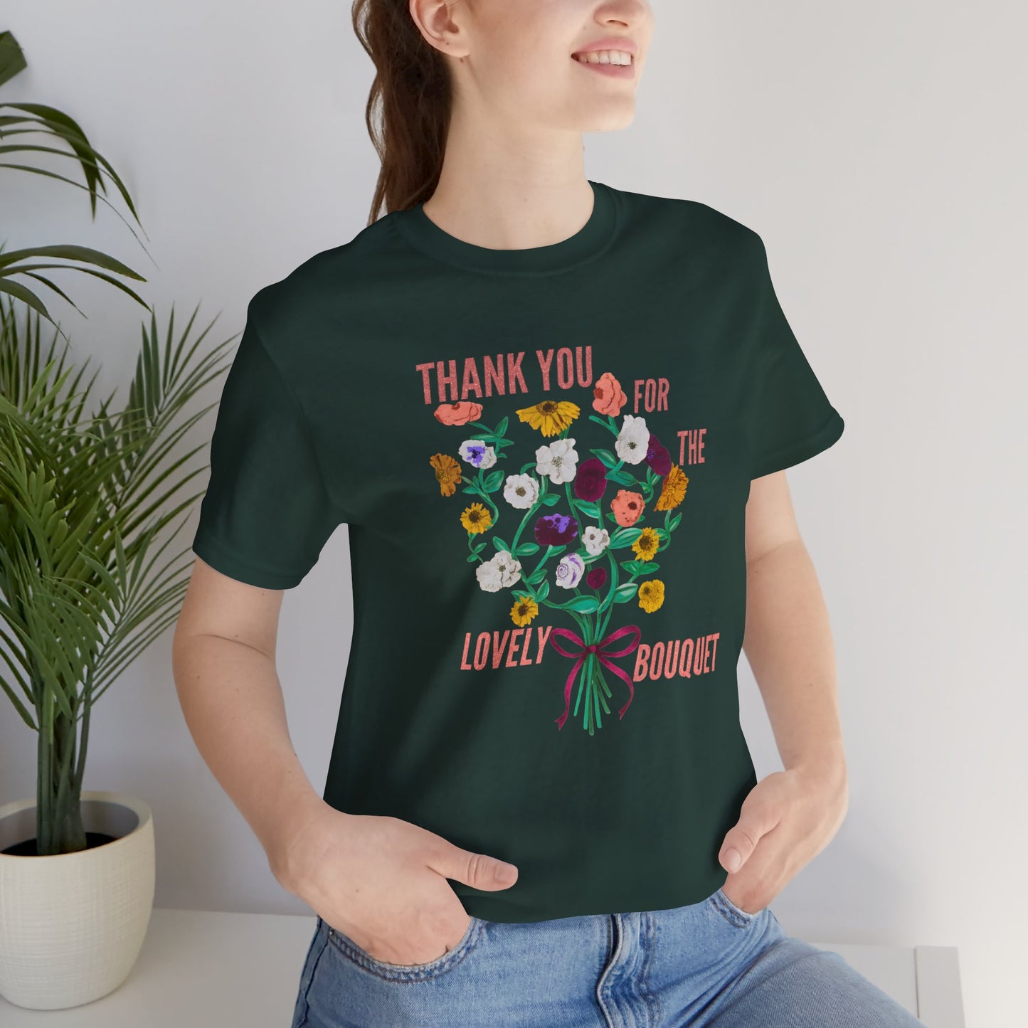 Thank You For The Lovely Bouquet, acoustic piano flowers Tee, Unisex Jersey Short Sleeve T-Shirt, Gift for Friends, Appreciation Shirt, Floral Design, Casual Wear