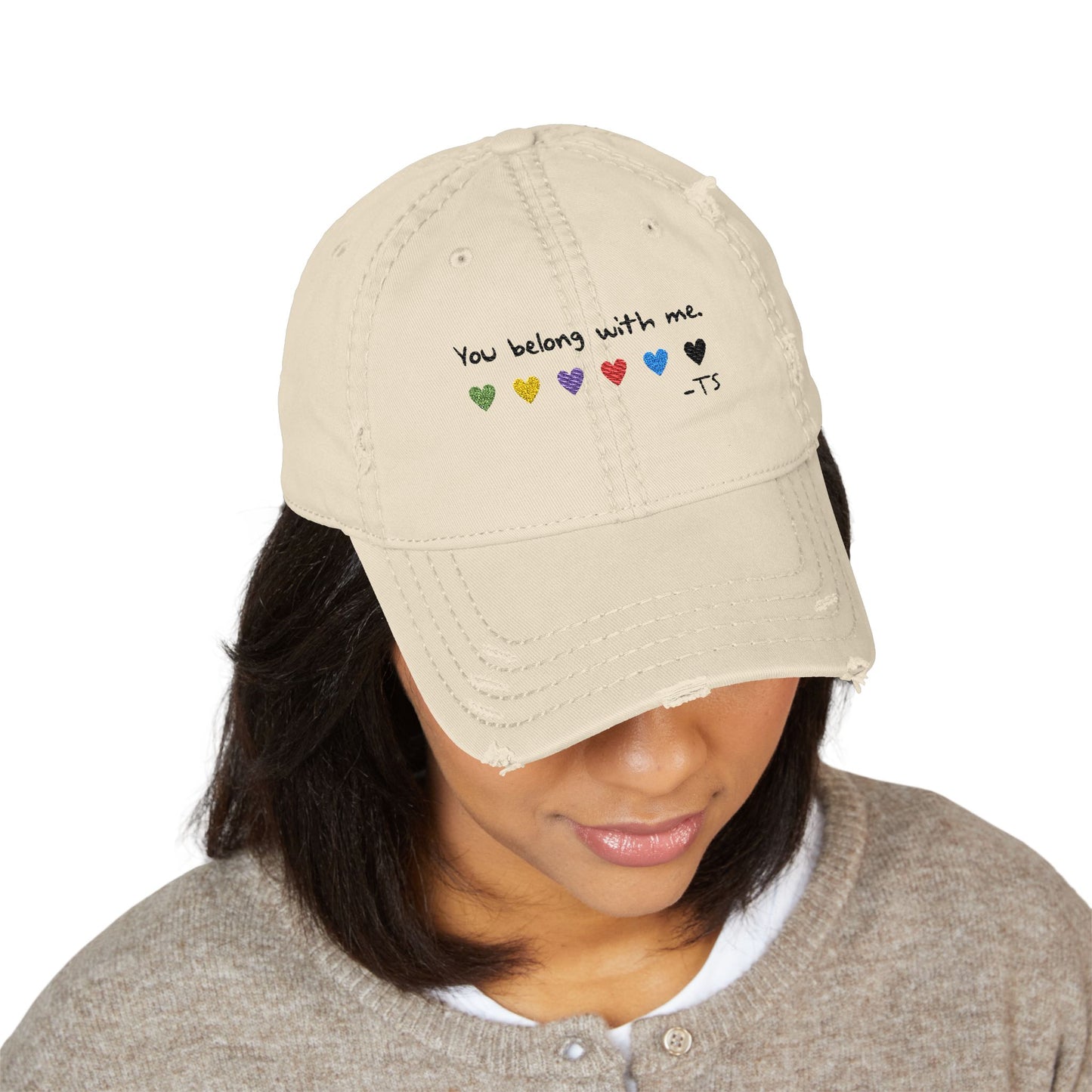 Distressed Dad Hat with "You Belong With Me" Embroidery | Vintage Dad Cap, Gift for Music Lovers