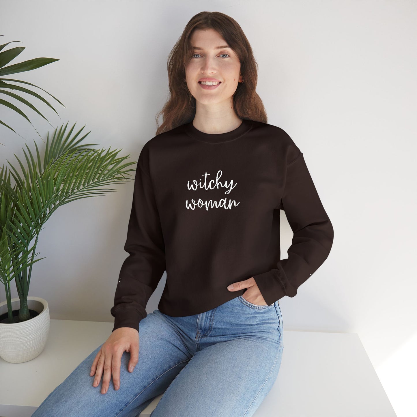 Embroidered Witchy Woman Unisex Heavy Blend™ Crewneck Sweatshirt