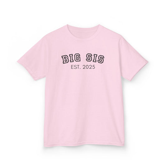 Big Sis Established 2025 Kids Tee, Perfect for Siblings, Birth Announcements, Birthday Gifts, Family Celebrations, Everyday Wear