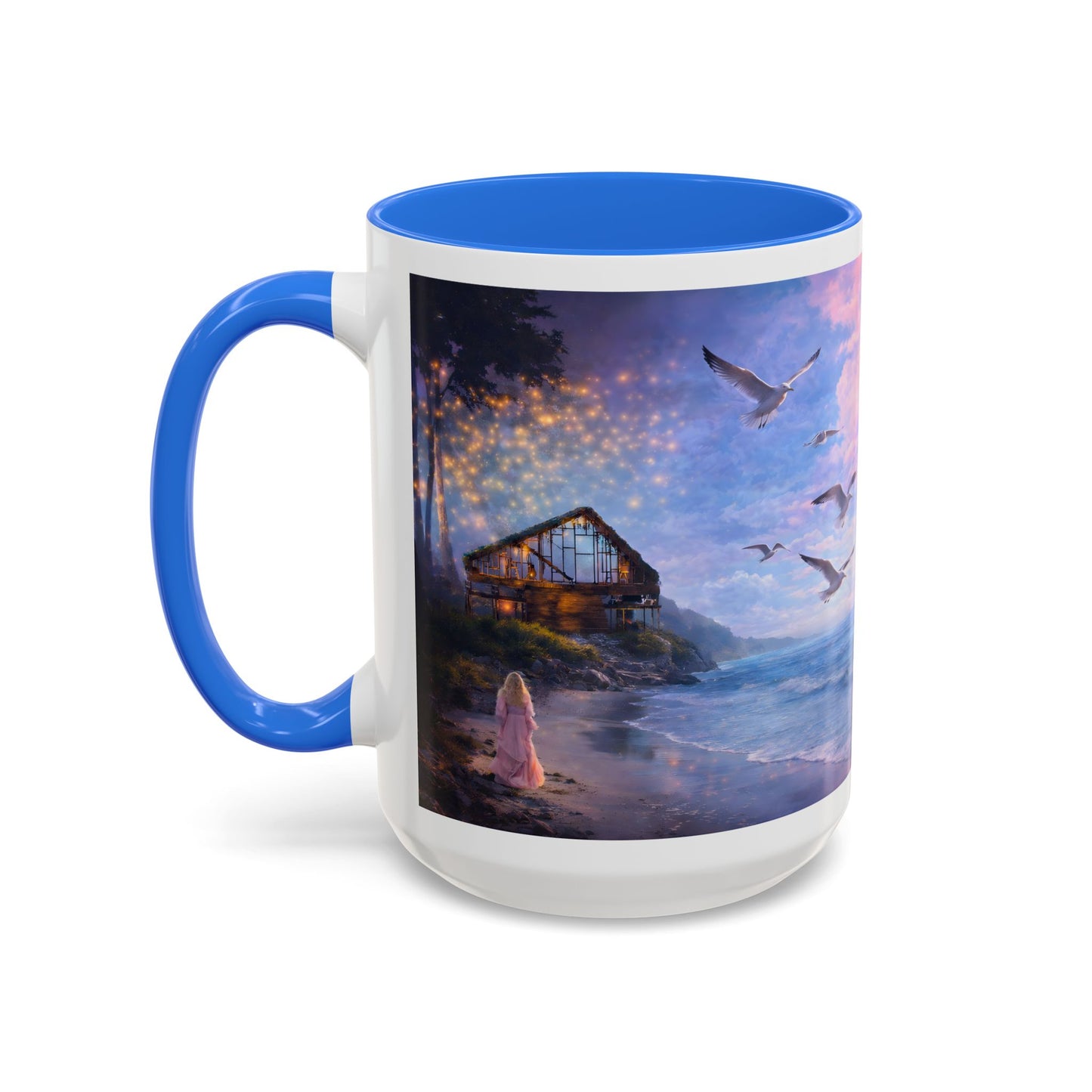 Keep it 100 Seaside Dreamscape Mug — Sunset Ocean Birds Art (11oz & 15oz)