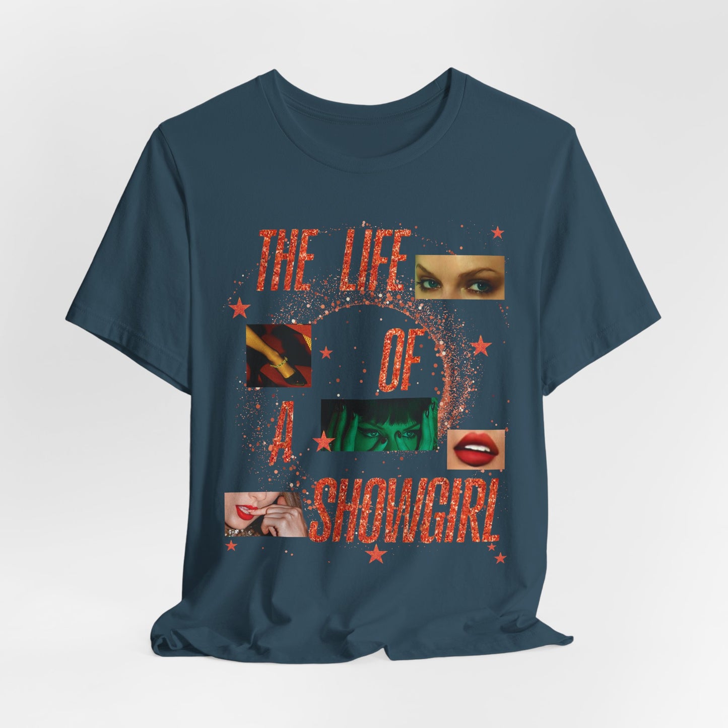 Showgirl Life Collage Graphic Tee, Unisex Jersey T-Shirt, Retro Style Top, Casual Wear, Gift for Performers, Fashion Statement Shirt