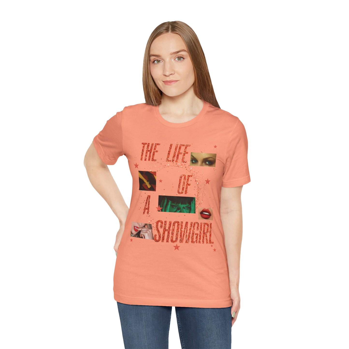 Showgirl Life Collage Graphic Tee, Unisex Jersey T-Shirt, Retro Style Top, Casual Wear, Gift for Performers, Fashion Statement Shirt