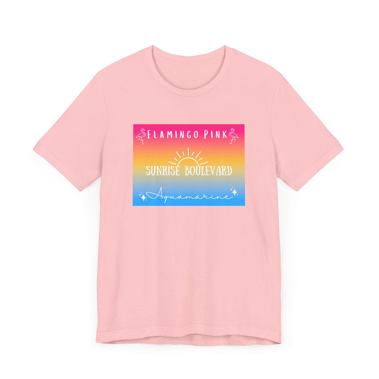 Flamingo Pink, Sunrise Blvd, Aquamarine - Pansexual Pride - Unisex Jersey Short Sleeve Tee