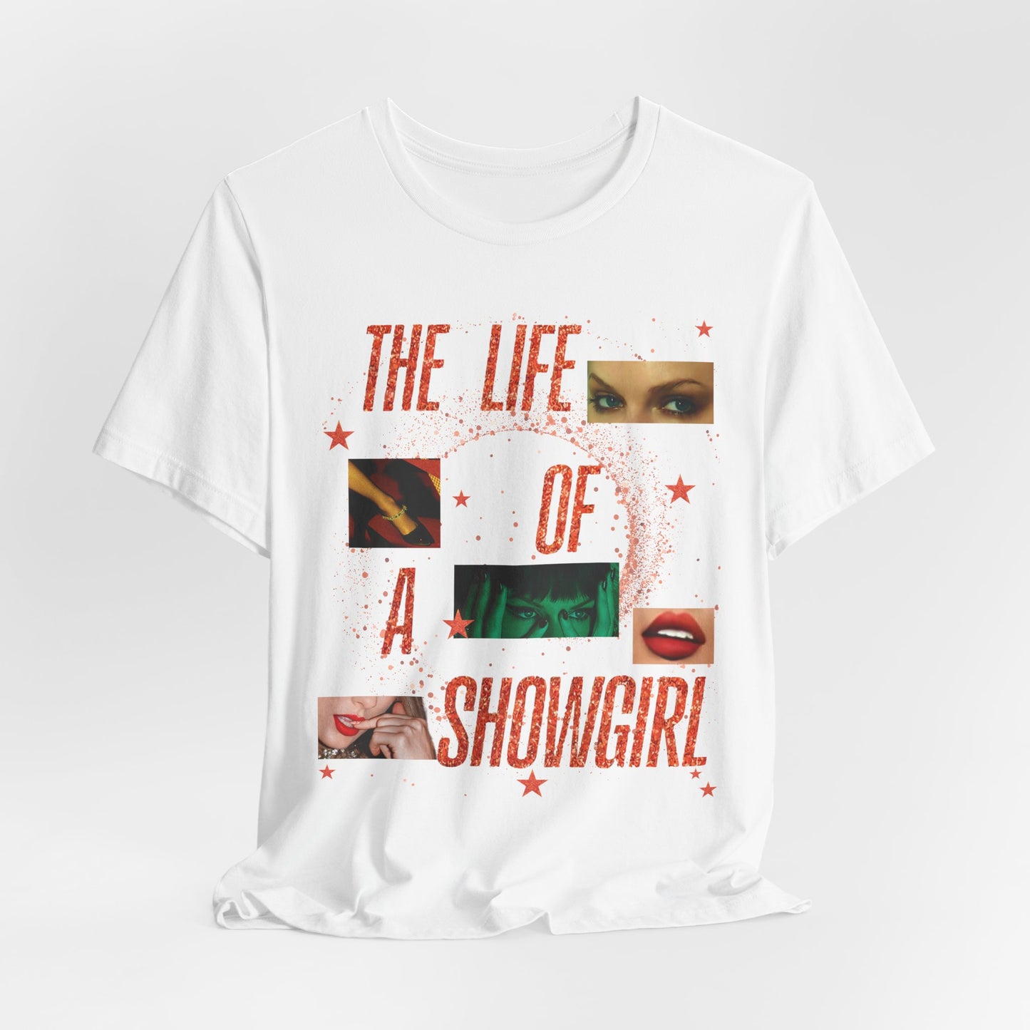 Showgirl Life Collage Graphic Tee, Unisex Jersey T-Shirt, Retro Style Top, Casual Wear, Gift for Performers, Fashion Statement Shirt