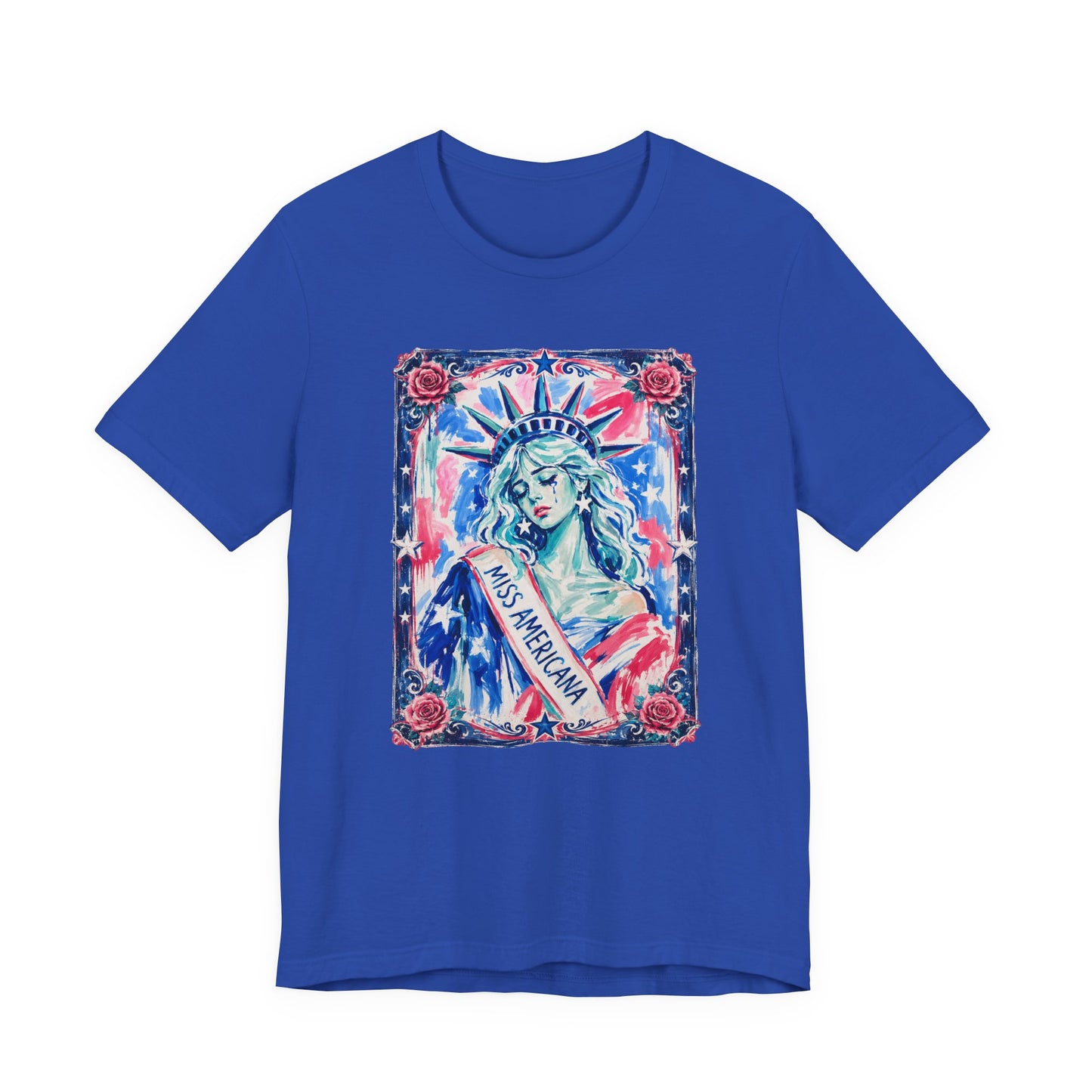 Miss Americana Statue of Liberty Patriotic Art Tee (Back: "I'm just mad as hell because I loved this place")